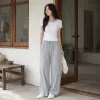 Light grey Tencel nine-inch pants for women, slimming and form-fitting, high-waisted casual pants with a flowing feel details Picture